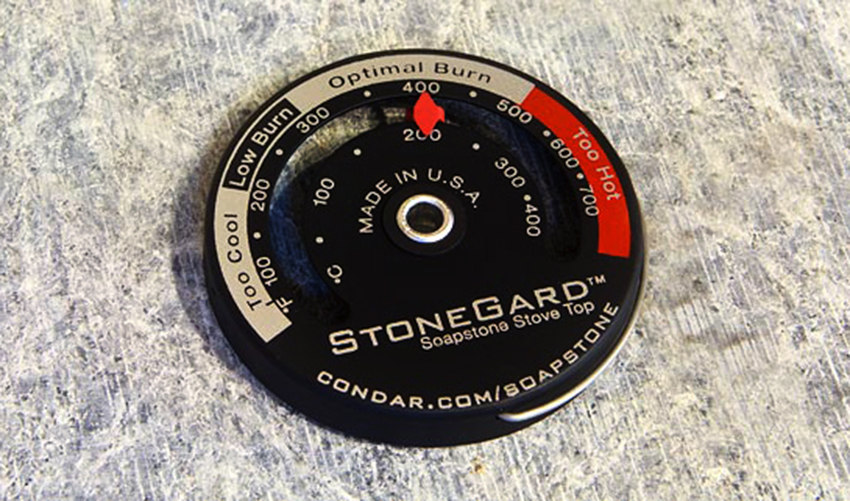 Condar soapstone thermometer on soapstone stove top