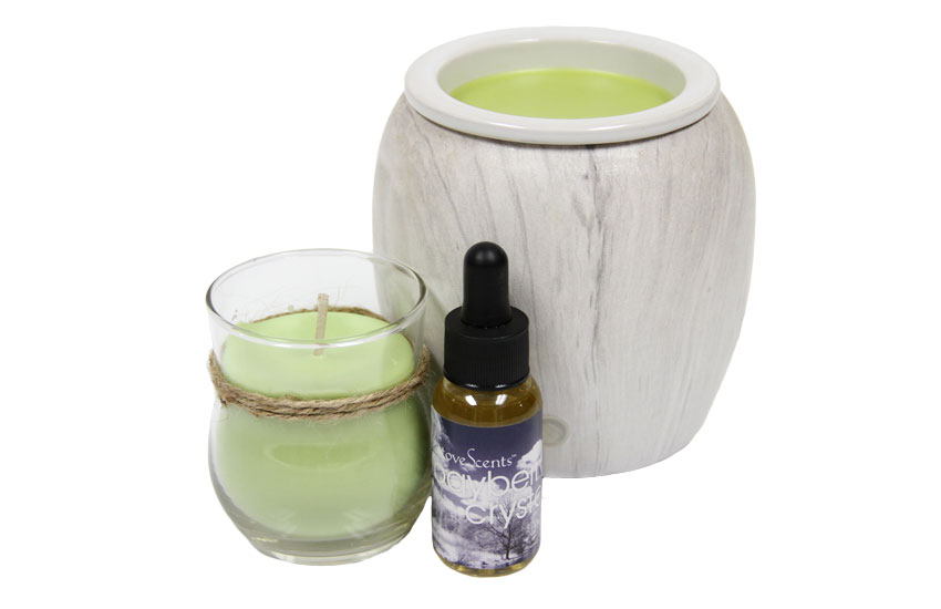 Condar bayberry Crystal scent, wax melt in warmer, and candle.